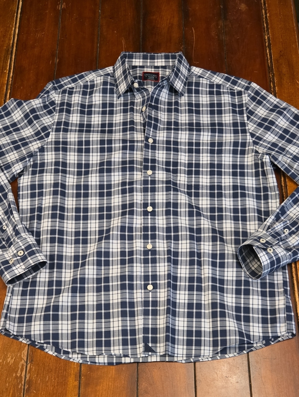 UNTUCKit Navy and White Plaid Button-Down Shirt